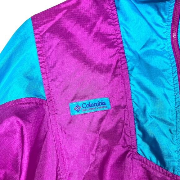 Columbia VTG 90s Columbia Windbreaker Nylon Radial Medium Purple Blue Colorblock - Picture 2 of 8